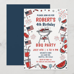 Doodle Hand Getekende 4 juli BBQ Verjaardagsfeestj Kaart