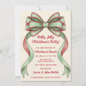 Doodle Hand getekende Groene Rode Strik Kerstfeest Kaart (Voorkant)