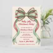 Doodle Hand getekende Groene Rode Strik Kerstfeest Kaart (Staand voorkant)