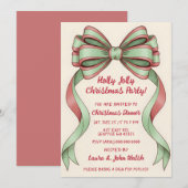 Doodle Hand getekende Groene Rode Strik Kerstfeest Kaart (Voorkant / Achterkant)