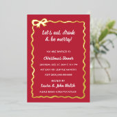 Doodle Hand getekende Rood Witte Boog Kerstfeest Folie Uitnodiging (Staand Voorkant)