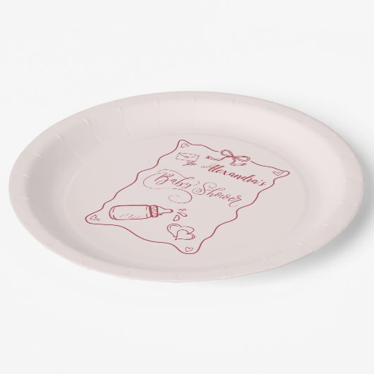 Doodle Hand getrokken boog Baby shower Papieren Bordje (Gekanteld)