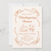 Doodle Hand Teken Eigenzinnige Thanksgiving Diner Kaart (Voorkant)