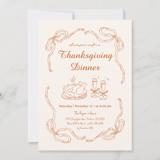 Doodle Hand Teken Eigenzinnige Thanksgiving Diner Kaart (Voorkant)