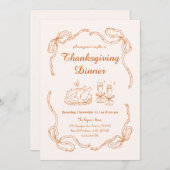 Doodle Hand Teken Eigenzinnige Thanksgiving Diner Kaart (Voorkant / Achterkant)