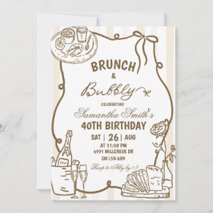 Doodle handgeschreven brunch en bubbels verjaardag kaart
