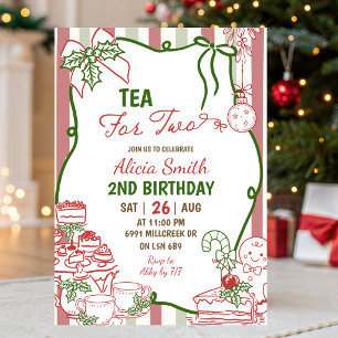 Doodle handgeschreven Kerstmis Thee voor twee Verj Kaart