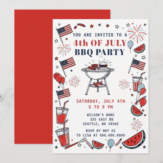 Doodle handgetekend 4 juli BBQ-vakantiefeest Kaart (Voorkant / Achterkant)