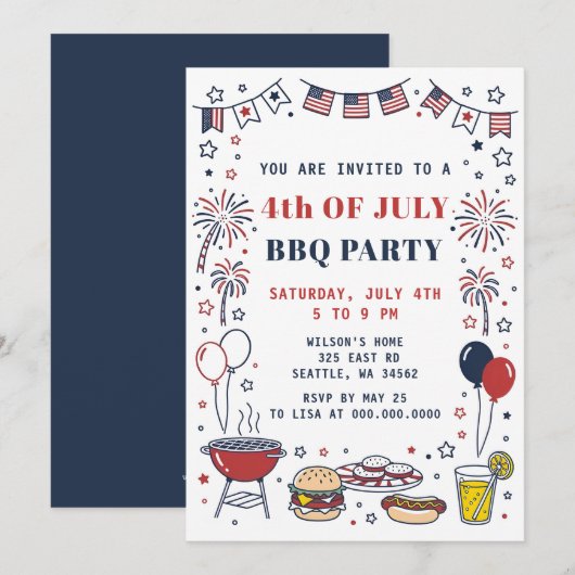 Doodle handgetekend 4 juli BBQ-vakantiefeest Kaart (Voorkant / Achterkant)