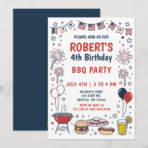 Doodle handgetekend 4 juli BBQ verjaardagsfeestje Kaart