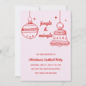 Doodle handgetekende roze rode kerstfeest kaart (Voorkant)