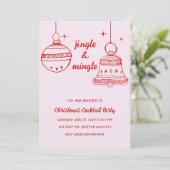 Doodle handgetekende roze rode kerstfeest kaart (Staand voorkant)