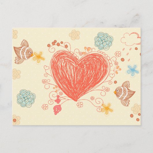 Doodle hart en vogels blij moeders dag briefkaart (Voorkant)