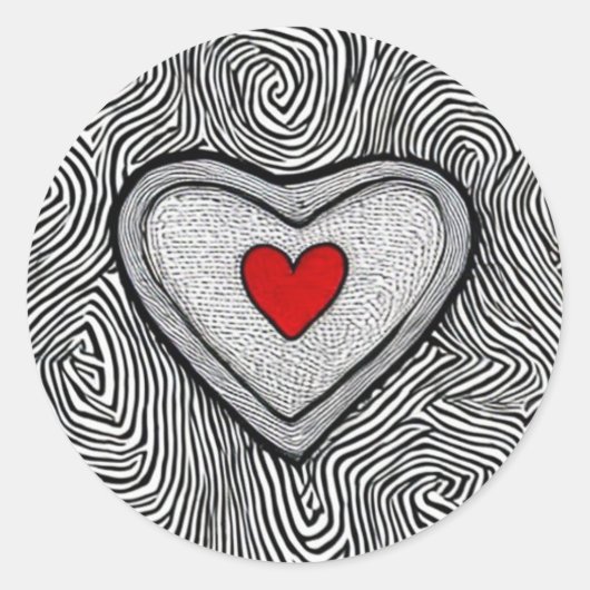 doodle hart liefde rond sticker bruiloft (Voorkant)