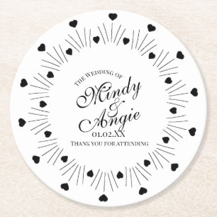 Doodle Harten Frame Script Huwelijk Ronde Kartonnen Onderzetter