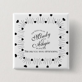 Doodle Harten Frame Script Huwelijk Vierkante Button 5,1 Cm