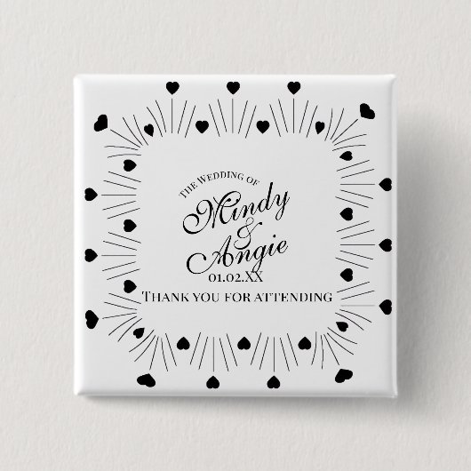 Doodle Harten Frame Script Huwelijk Vierkante Button 5,1 Cm (Voorkant)