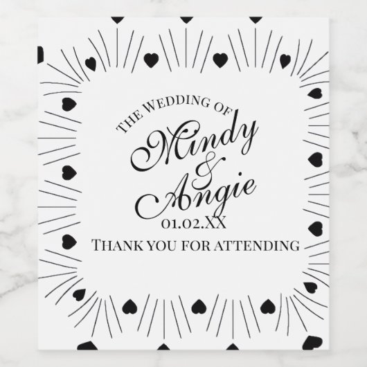 Doodle Harten Frame Script Huwelijk Wijn Etiket (Enkel label)