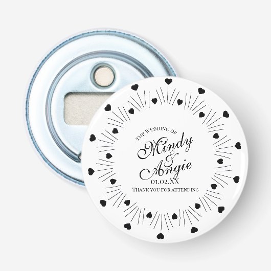 Doodle Harten Frame Script Trouwen Button Flesopener (Voorkant)