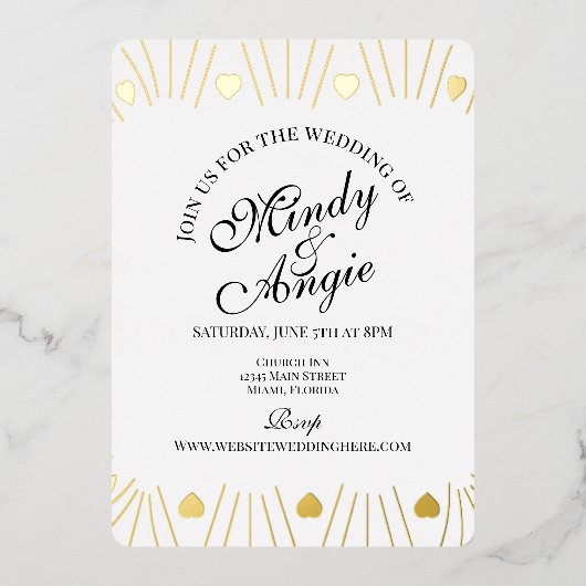 Doodle Harten Frame Script Trouwen Folie Uitnodiging (Voorkant)