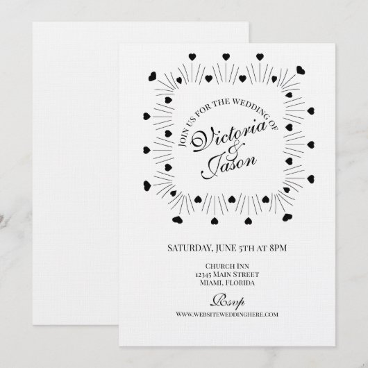 Doodle Harten Frame Script Trouwen Kaart (Voorkant / Achterkant)