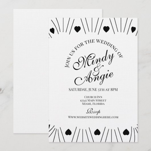 Doodle Harten Frame Script Trouwen Kaart (Voorkant / Achterkant)