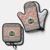 Doodle Healthy Food Kitchen Knife Sticker Ovenwant & Pannenlap Set (Voorkant / Achterkant)