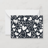 Doodle Heart Pattern Black White Valentijnsdag Notitiekaartje (Achterkant)