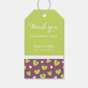 Doodle Heart Pattern Wedding Gift Label Paars Gree Cadeaulabel