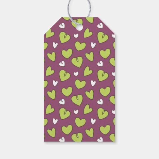 Doodle Heart Pattern Wedding Gift Label Paars Gree Cadeaulabel (Achterkant)