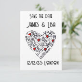 Doodle Heart Save the Date - Zwart, Wit op maat Bedankkaart (Staand voorkant)