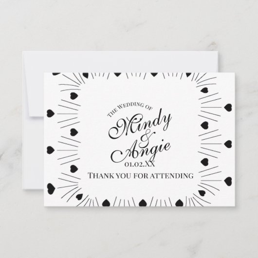 Doodle Hearts Frame Script Wedding Bedankkaart (Voorkant)