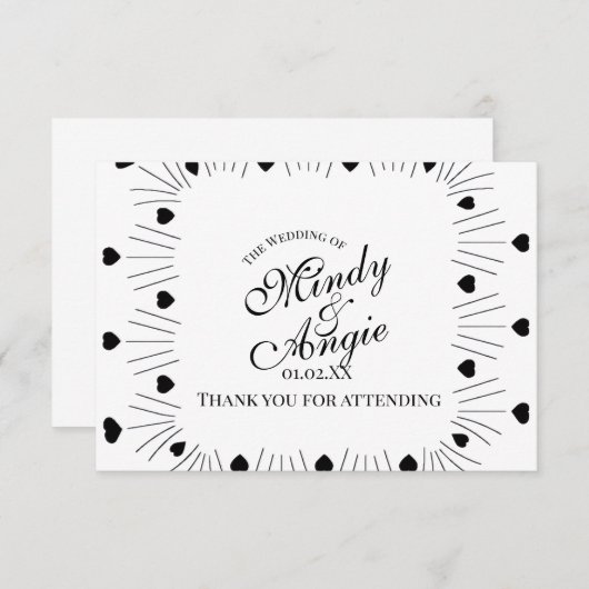 Doodle Hearts Frame Script Wedding Bedankkaart (Voorkant / Achterkant)