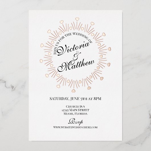 Doodle Hearts Frame Script Wedding Folie Uitnodiging (Voorkant)