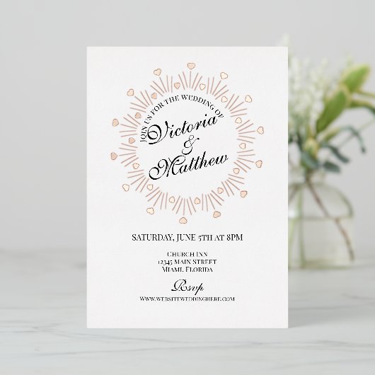 Doodle Hearts Frame Script Wedding Folie Uitnodiging (Staand Voorkant)