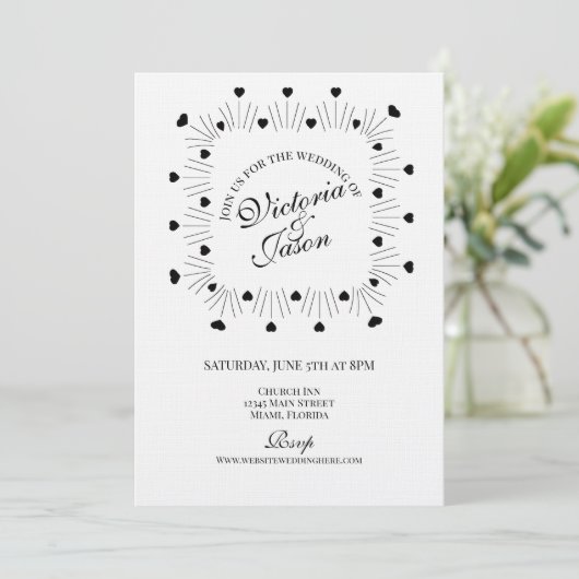 Doodle Hearts Frame Script Wedding Kaart (Staand voorkant)