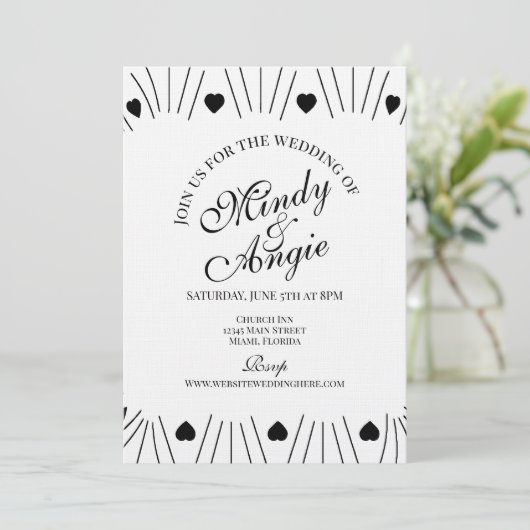 Doodle Hearts Frame Script Wedding Kaart (Staand voorkant)