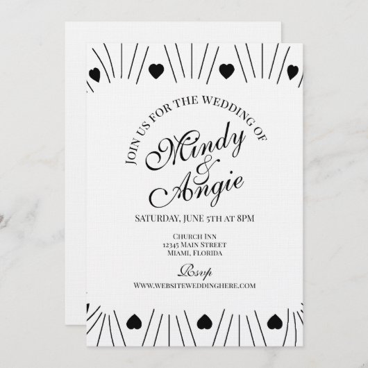 Doodle Hearts Frame Script Wedding Kaart (Voorkant / Achterkant)