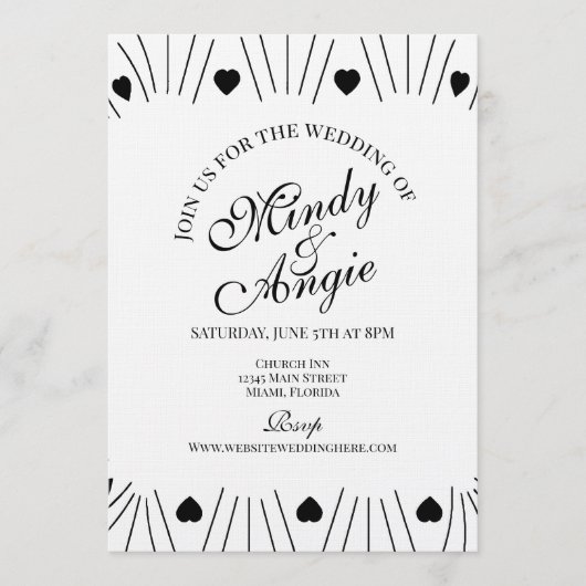 Doodle Hearts Frame Script Wedding Kaart (Voorkant)
