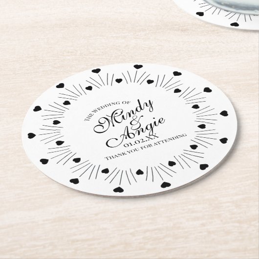 Doodle Hearts Frame Script Wedding Ronde Kartonnen Onderzetter (Gebogen)