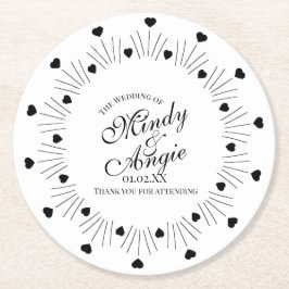 Doodle Hearts Frame Script Wedding Ronde Kartonnen Onderzetter