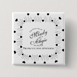 Doodle Hearts Frame Script Wedding Vierkante Button 5,1 Cm