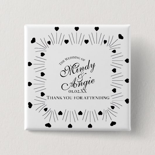 Doodle Hearts Frame Script Wedding Vierkante Button 5,1 Cm (Voorkant)