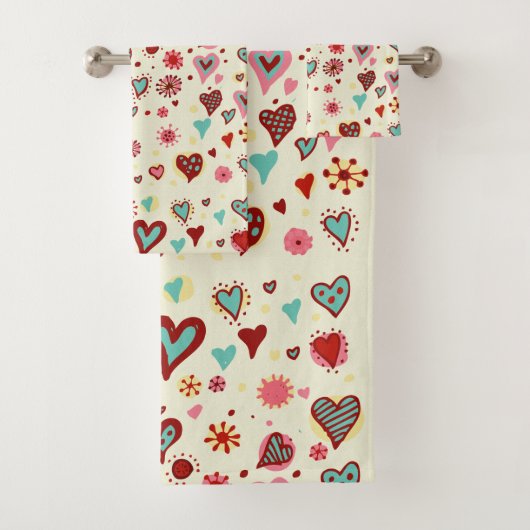 Doodle Hearts Patroon Bad Handdoek (Insitu)