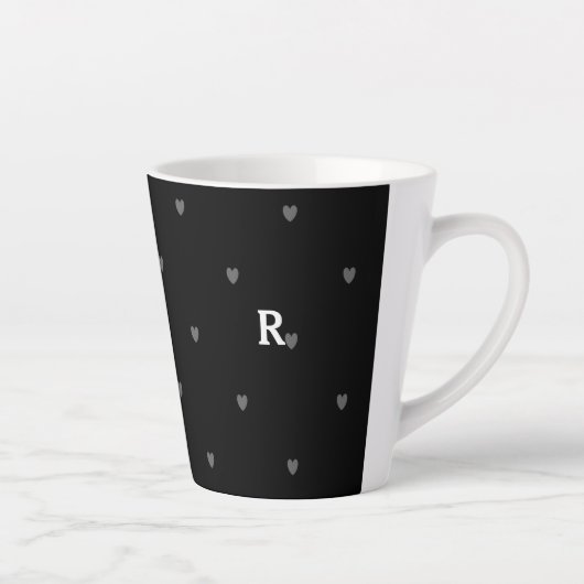 Doodle Hearts Pattern Black Red Monogram Initiaal Latte Mok (Rechts)