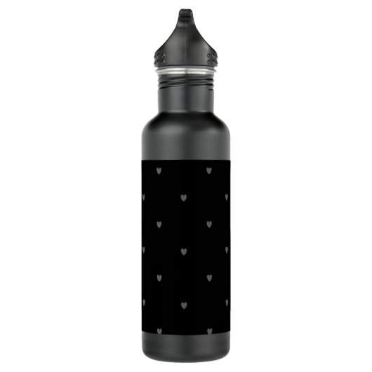 Doodle Hearts Patterns Zwart Grijs Monogram Initia Waterfles (Rechts)