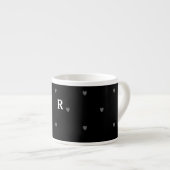 Doodle Hearts Patterns Zwart Rood Monogram Initiaa Espresso Kop (Voorkant rechts)