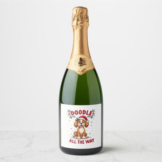 Doodle helemaal leuk Grappige Goldendoodle Kerstma Sparkling Wijnetiket (Voorkant)