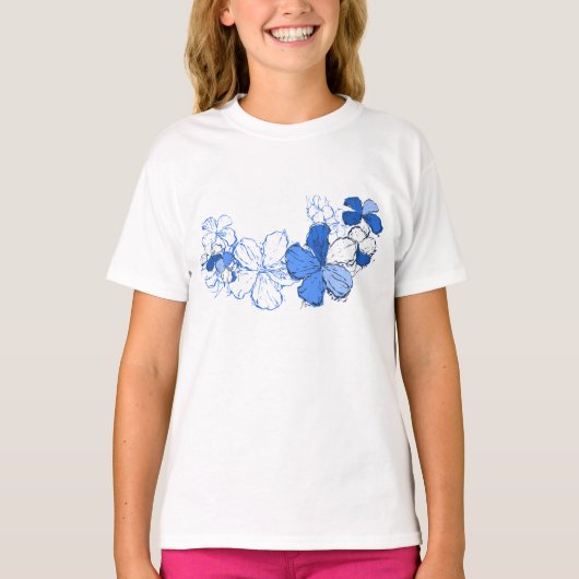 Doodle Hibiscus Hawaïaans Bloemen Illustratie T-shirt (Voorkant)