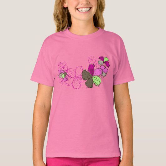 Doodle Hibiscus Hawaïaans Bloemen Illustratie T-shirt (Voorkant)